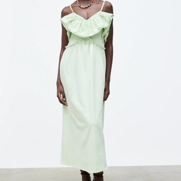 NWT Zara Mint green eyelet maxi dress size M - Picture 1 of 10